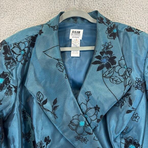R&M Richards Jacket 26W MOB Floral Velvet Burnout Rhinestone Clasp Sheer Chiffon - Picture 2 of 15